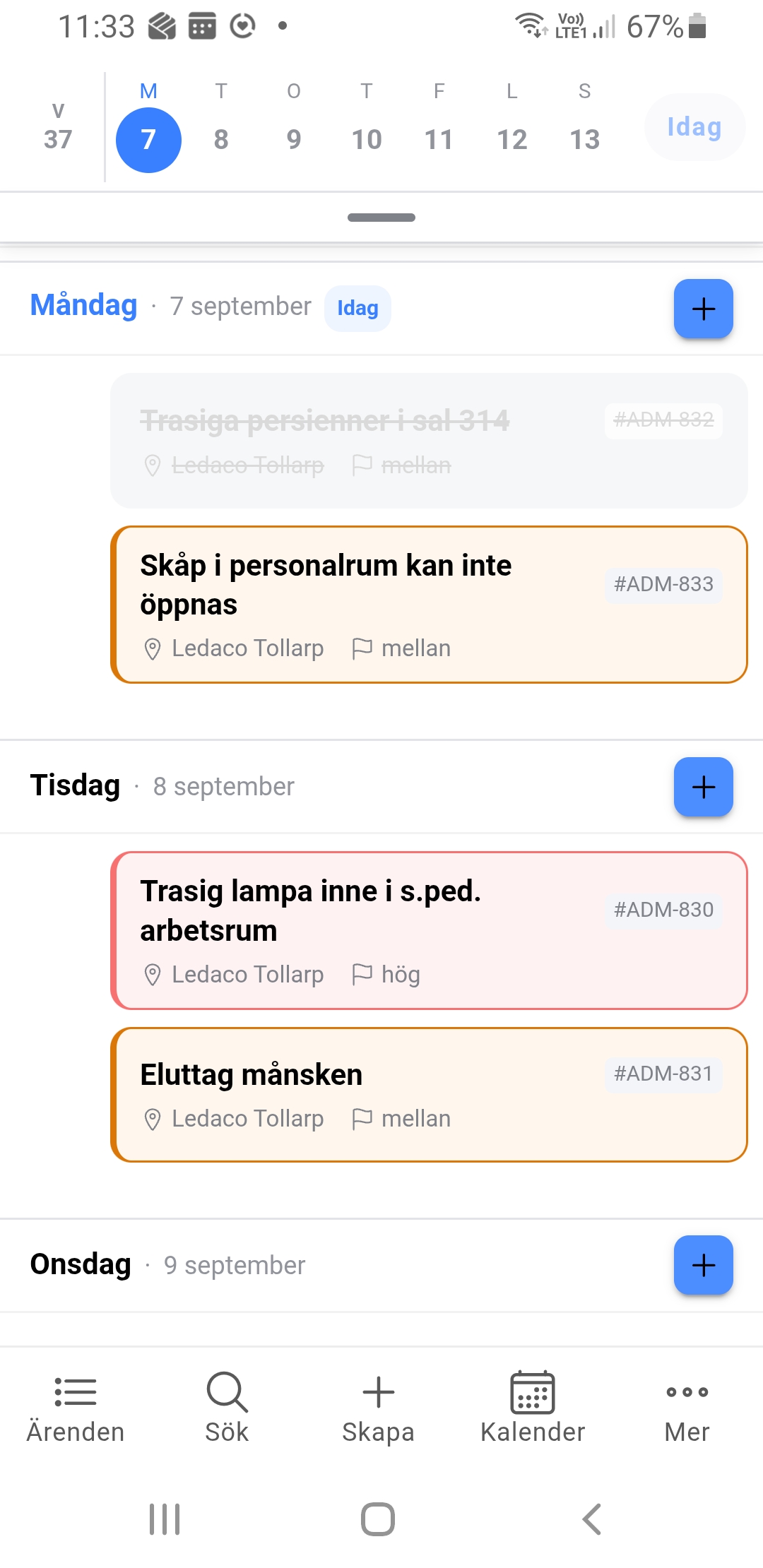 Calendar in the app